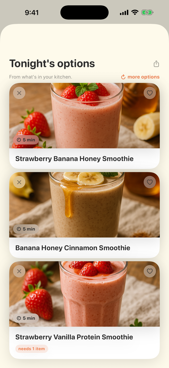 Frij showing smoothie ideas from your fridge
