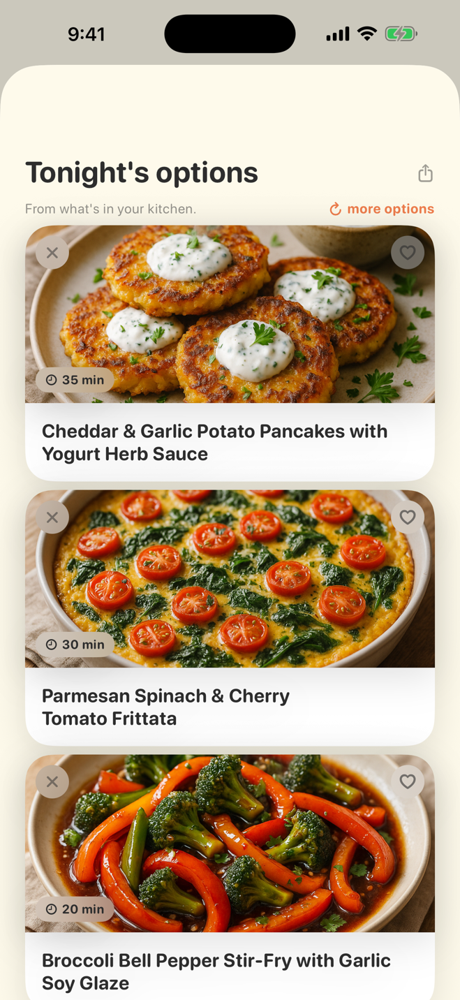 Frij showing three dinners from your fridge